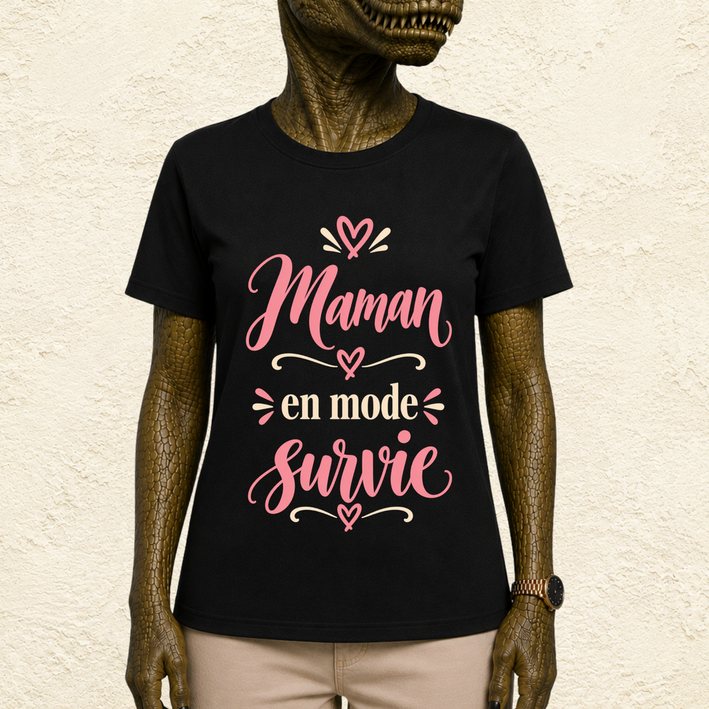 T-shirt Femme texte « Maman en mode survie »