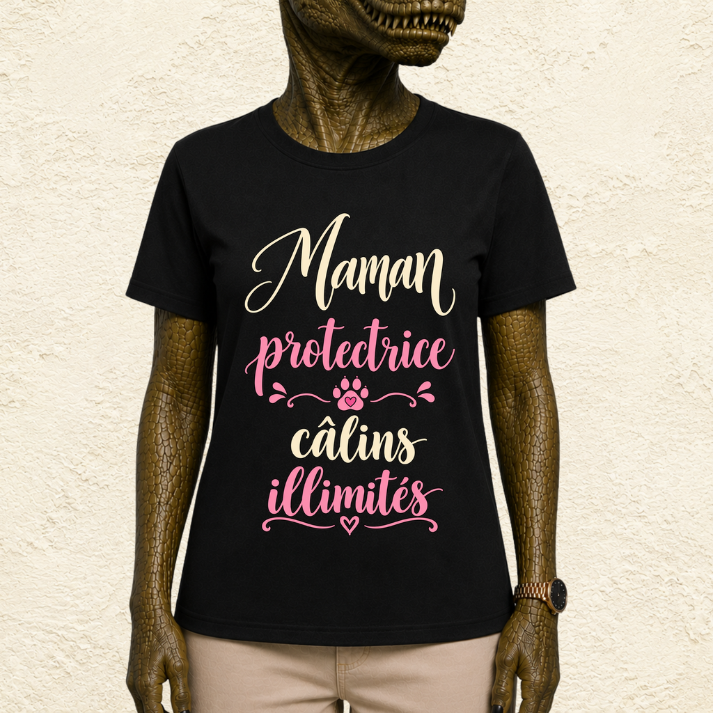 T-shirt Femme texte « Maman protectrice câlins illimités »