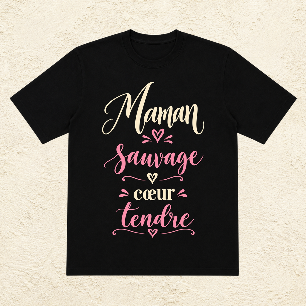 T-shirt Femme texte « Maman sauvage coeur tendre »