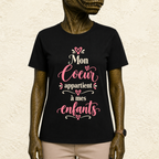 T-shirt Femme texte « Mon coeur appartient à mes enfants »