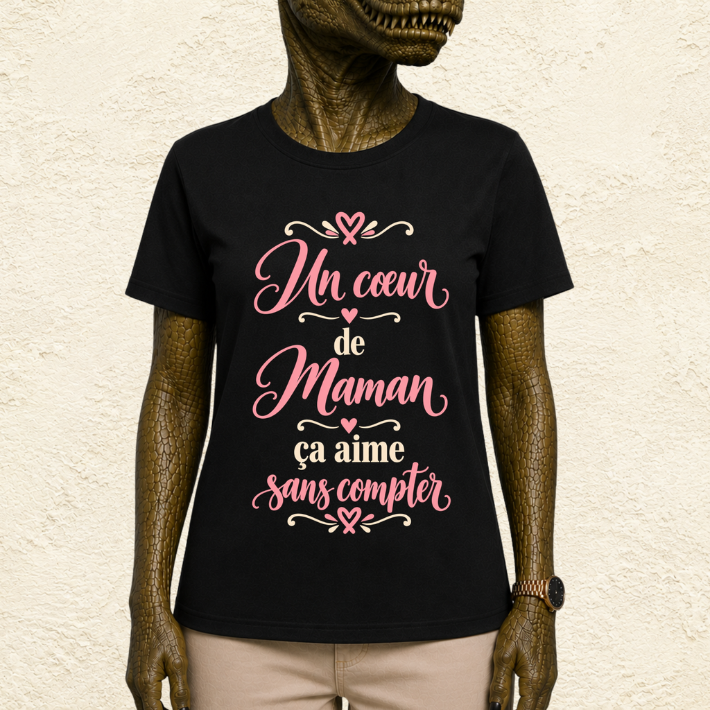 T-shirt Femme texte « Un coeur de maman, ça aime sans compter »