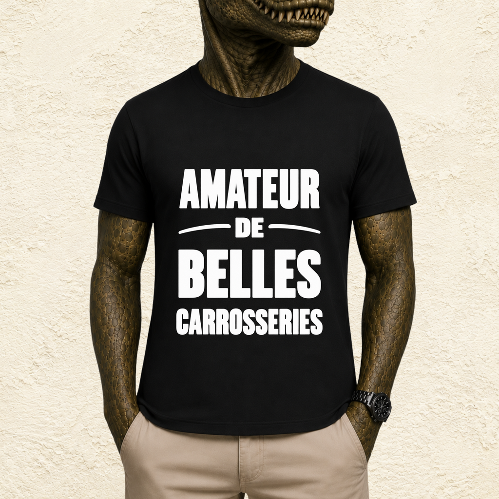 T-shirt Homme Noir et Blanc « Amateur de belles carrosseries »