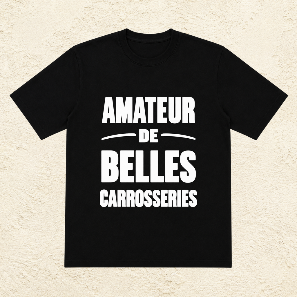 T-shirt Homme Noir et Blanc « Amateur de belles carrosseries »
