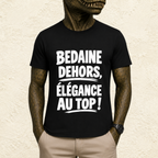 T-shirt Homme Noir et Blanc « Bedaine dehors, élégance au top ! »