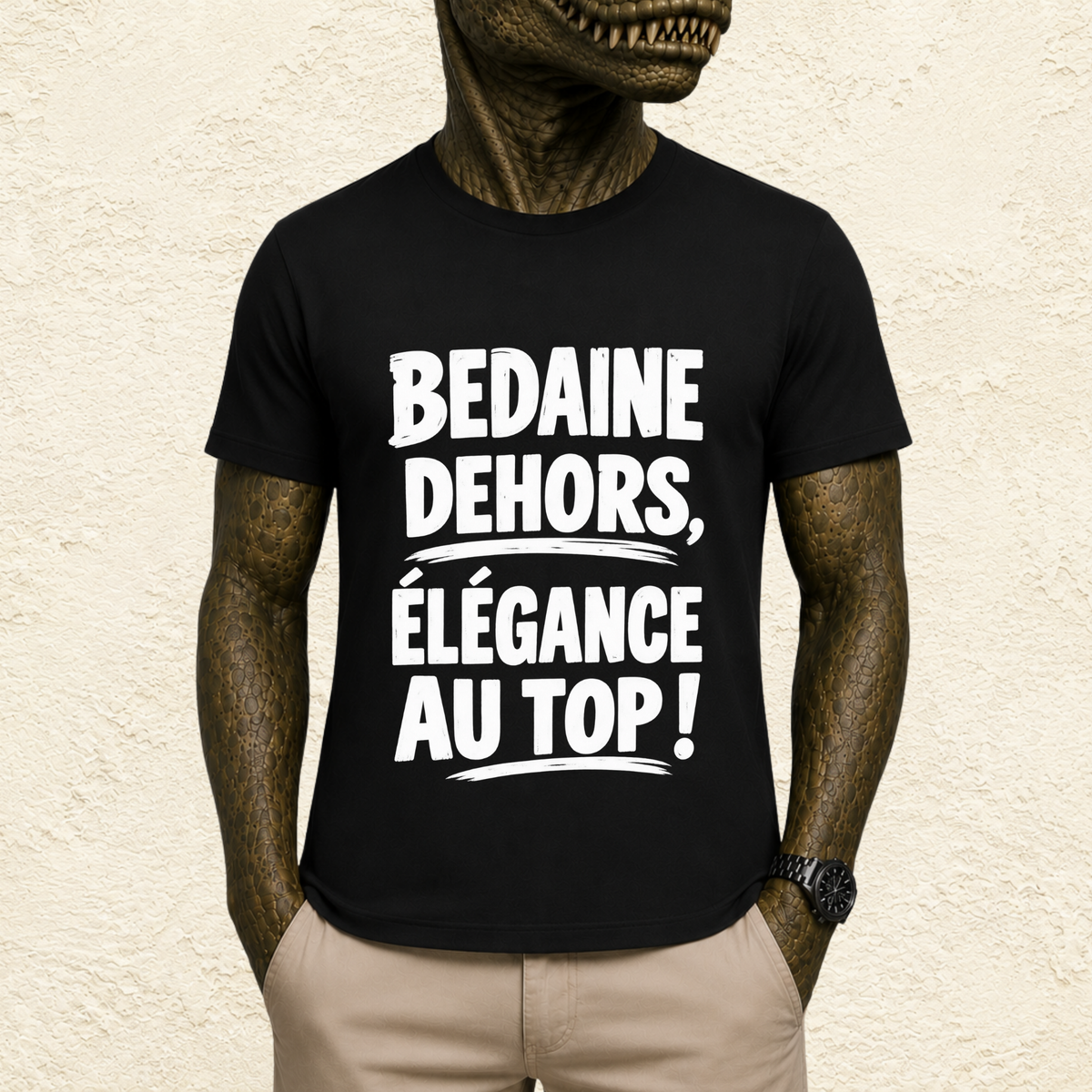 T-shirt Homme Noir et Blanc « Bedaine dehors, élégance au top ! »
