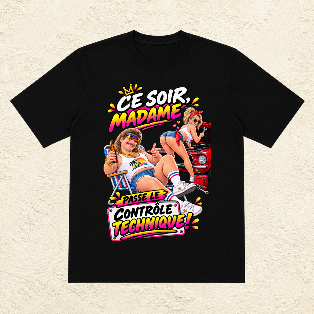 T-shirt Homme illustré « Ce soir, Madame passe le contrôle technique ! »