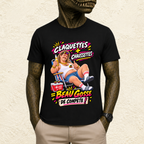 T-shirt Homme illustré « Claquettes + Chaussettes = Beau gosse de compète ! »