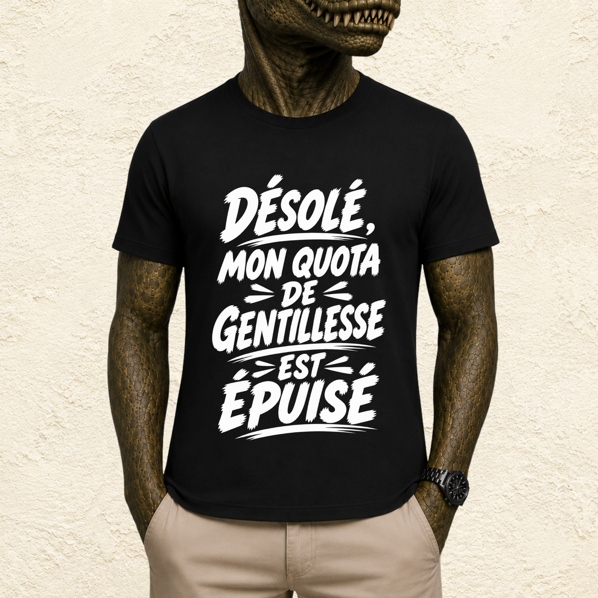 T-shirt Homme Noir et Blanc « Désolé, mon quota de gentillesse est épuisé »