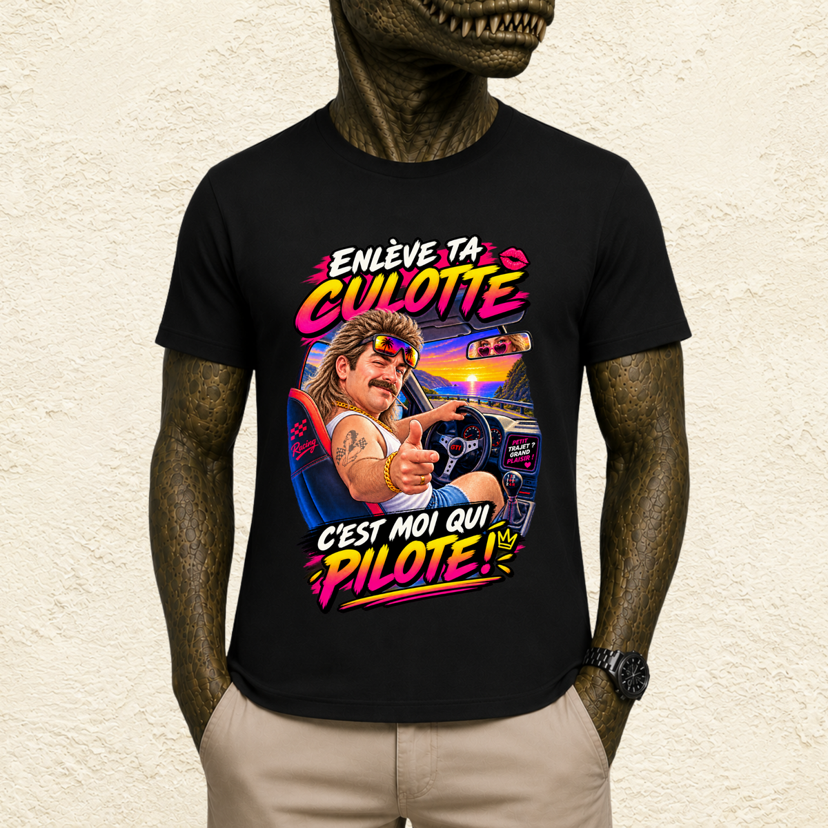 T-shirt Homme illustré « Enlève ta culotte, c'est moi qui pilote ! »