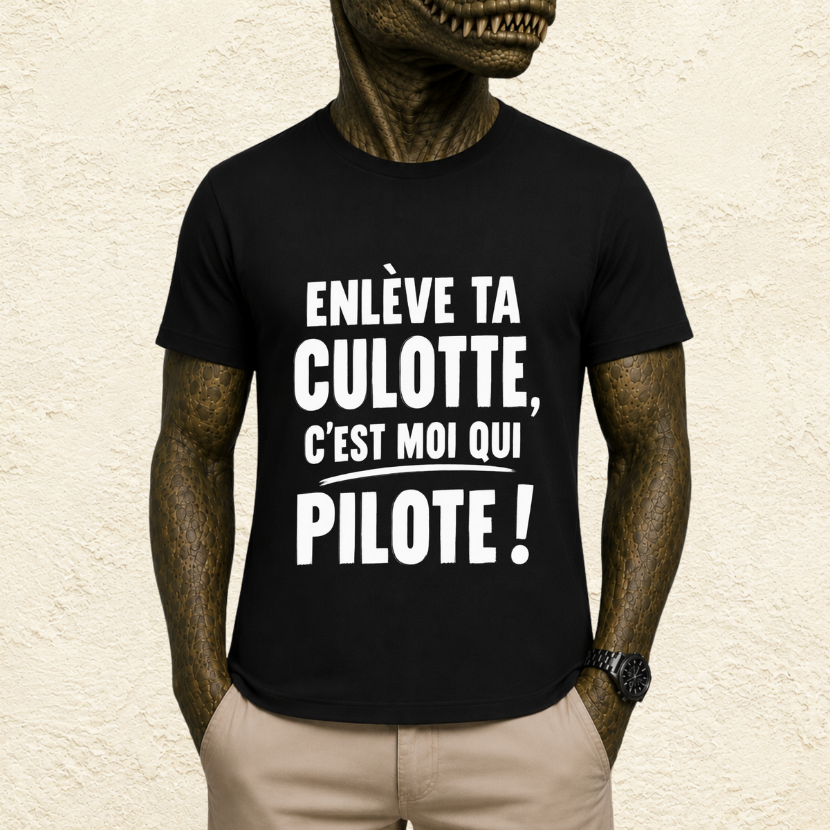 T-shirt Homme Noir et Blanc « Enlève ta culotte, c'est moi qui pilote ! »
