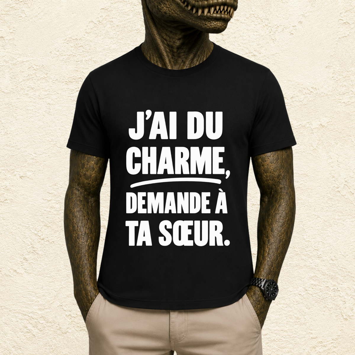 T-shirt Homme Noir et Blanc « J'ai du charme, demande à ta soeur ! »