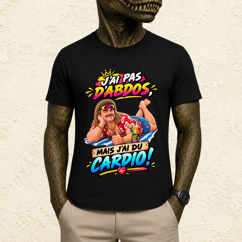 T-shirt Homme illustré « J'ai pas d'abdos mais j'ai du cardio ! »