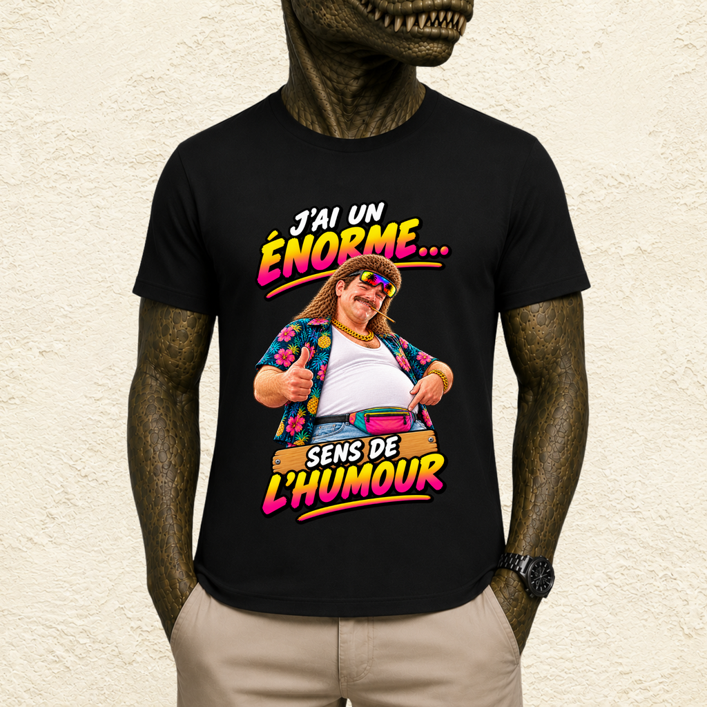 T-shirt Homme illustré « J'ai un énorme sens de l'humour ! »