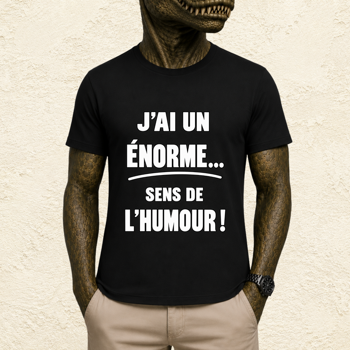 T-shirt Homme Noir et Blanc « J'ai un énorme sens de l'humour ! »