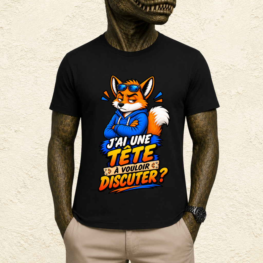 T-shirt Homme illustré « J'ai une tête à vouloir discuter ? »