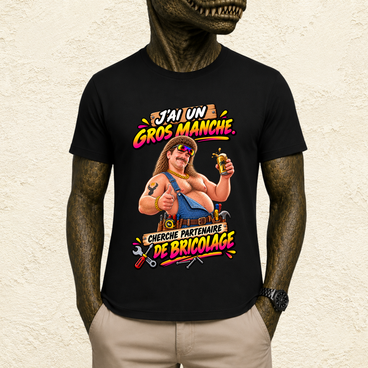 T-shirt Homme illustré « J'ai un gros manche, cherche partenaire de bricolage »