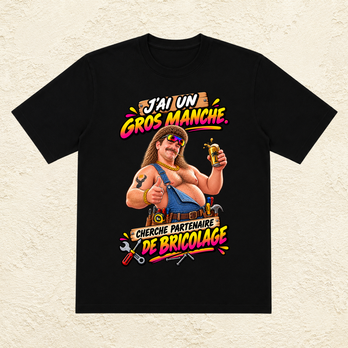 T-shirt Homme illustré « J'ai un gros manche, cherche partenaire de bricolage »