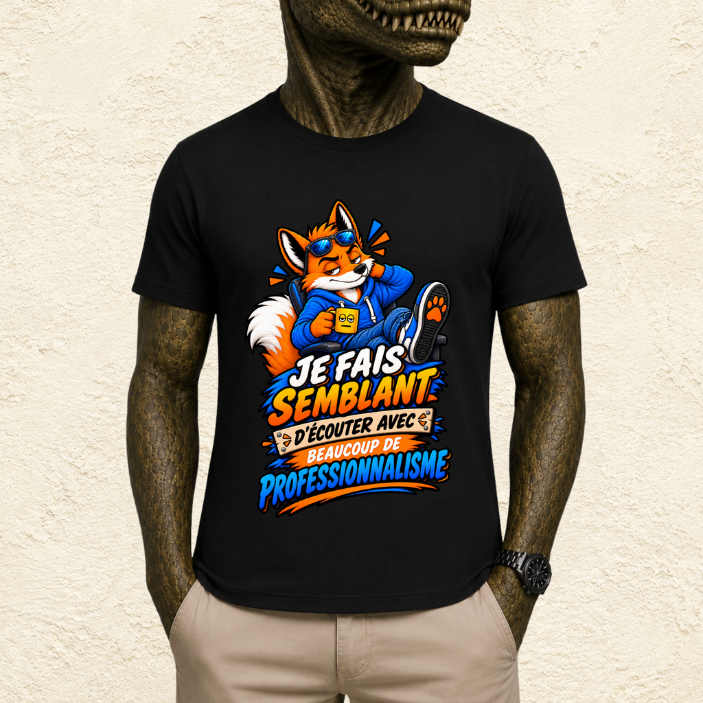 T-shirt Homme illustré « Je fais semblant d'écouter avec beaucoup de professionnalisme »
