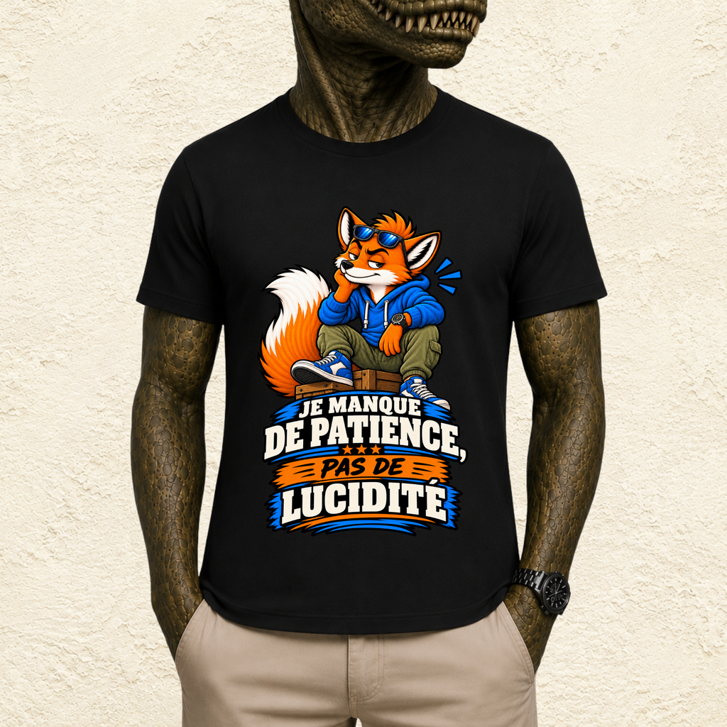 T-shirt Homme illustré « Je manque de patience, pas de lucidité »
