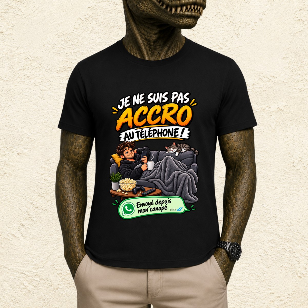 T-shirt Homme « Je ne suis pas accro au téléphone ! »