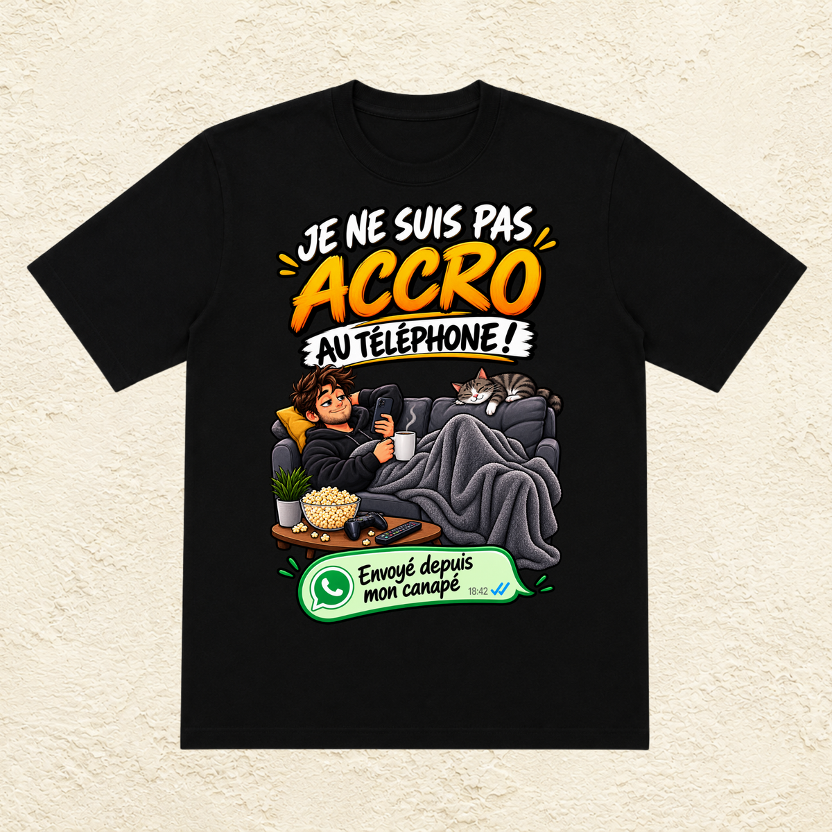 T-shirt Homme « Je ne suis pas accro au téléphone ! »