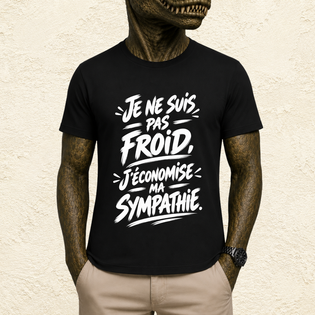 T-shirt Homme Noir et Blanc « Je ne suis pas froid, j'économise ma sympathie »