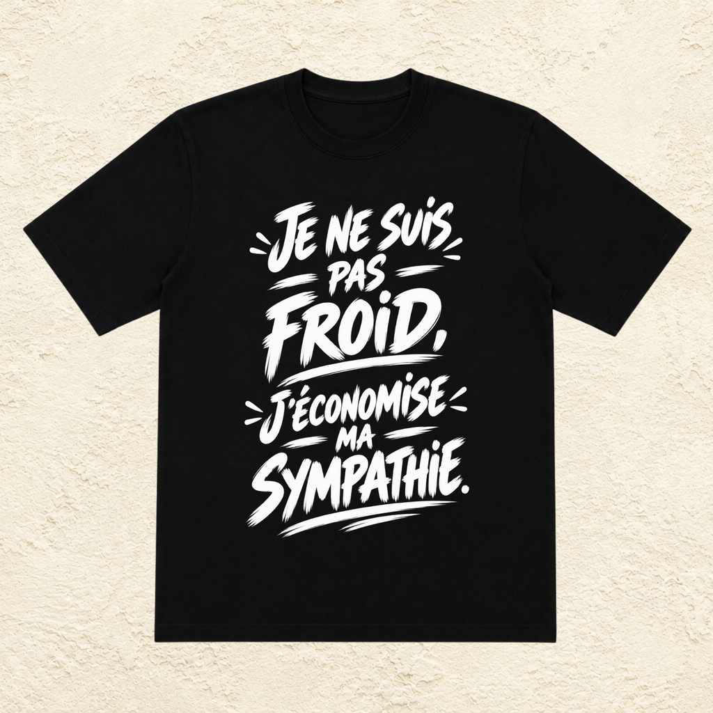 T-shirt Homme Noir et Blanc « Je ne suis pas froid, j'économise ma sympathie »