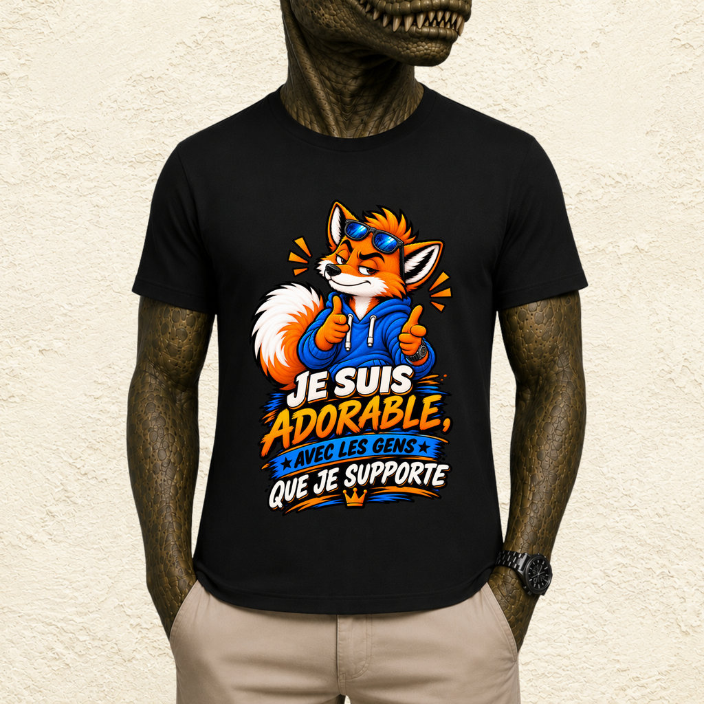 T-shirt Homme illustré « Je suis adorable avec les gens que je supporte »
