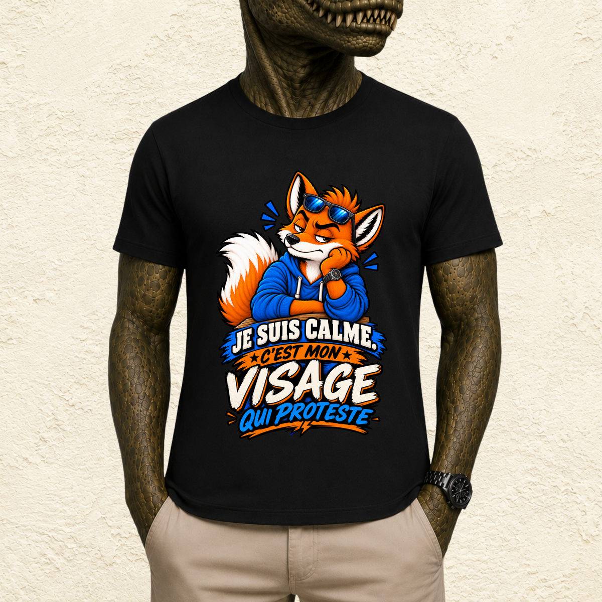 T-shirt Homme illustré « Je suis calme. C'est mon visage qui proteste »