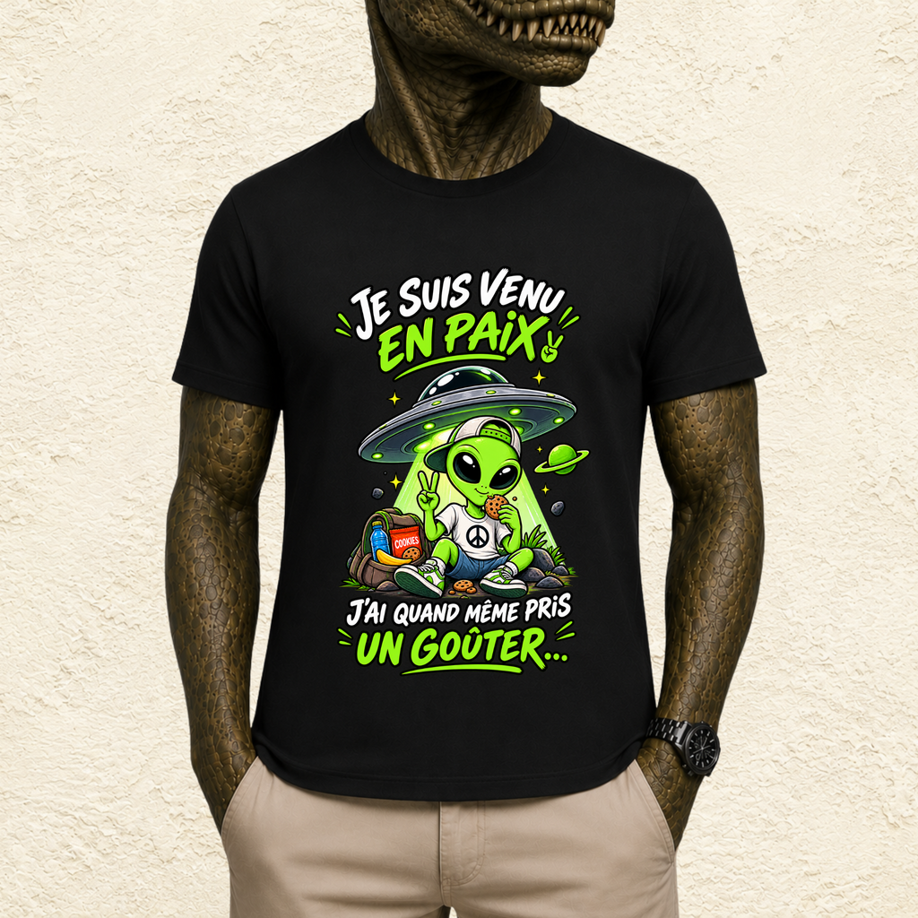 T-shirt Homme « Je suis venu en paix, j'ai quand même pris un goûter... »