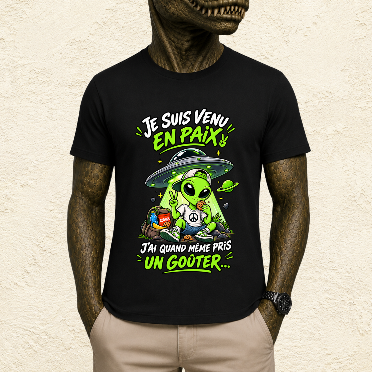 T-shirt Homme « Je suis venu en paix, j'ai quand même pris un goûter... »