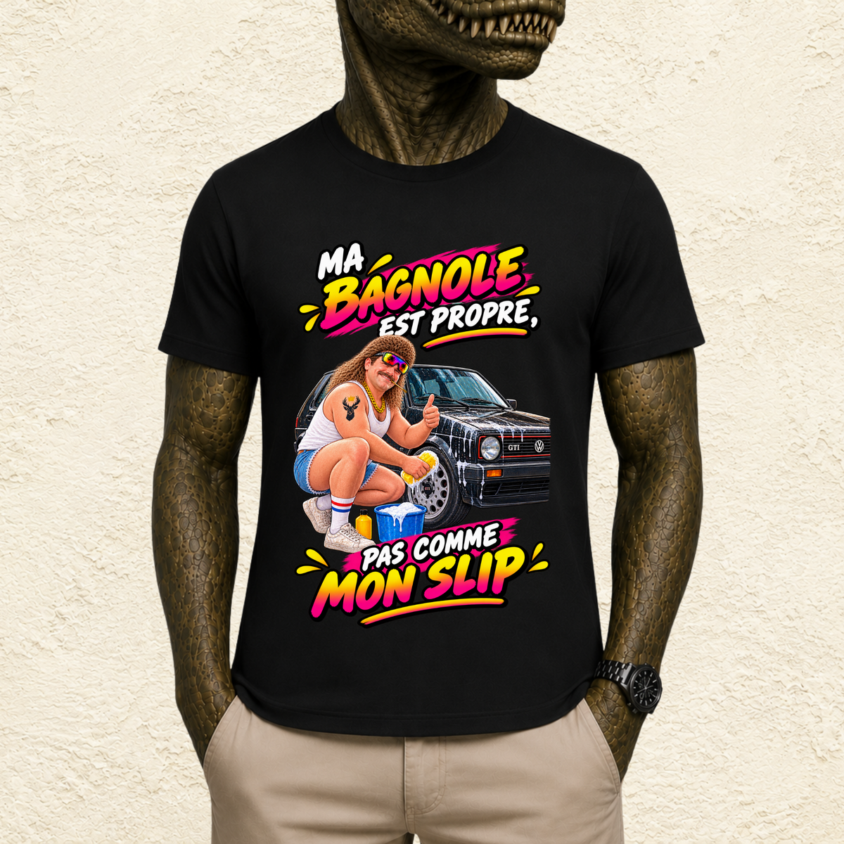 T-shirt Homme illustré « Ma bagnole est propre, pas comme mon slip »