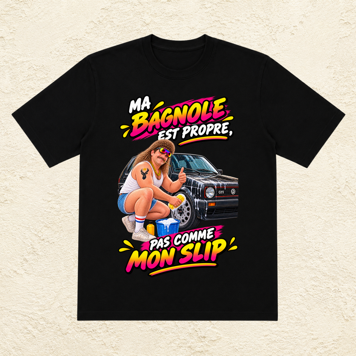 T-shirt Homme illustré « Ma bagnole est propre, pas comme mon slip »