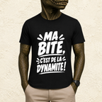 T-shirt Homme Noir et Blanc « Ma bite, c'est de la dynamite ! »