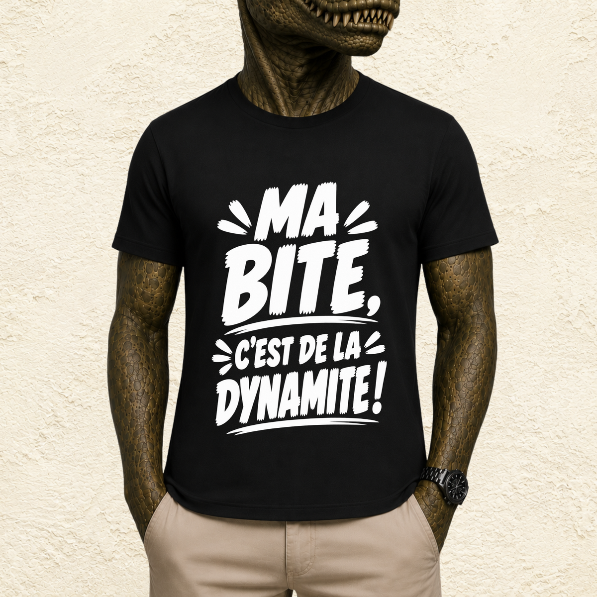 T-shirt Homme Noir et Blanc « Ma bite, c'est de la dynamite ! »