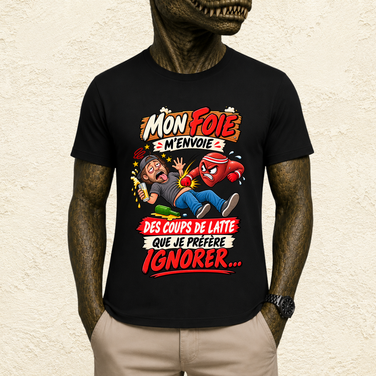 T-shirt Homme « Mon foie m'envoie des coups de latte que je préfère ignorer... »