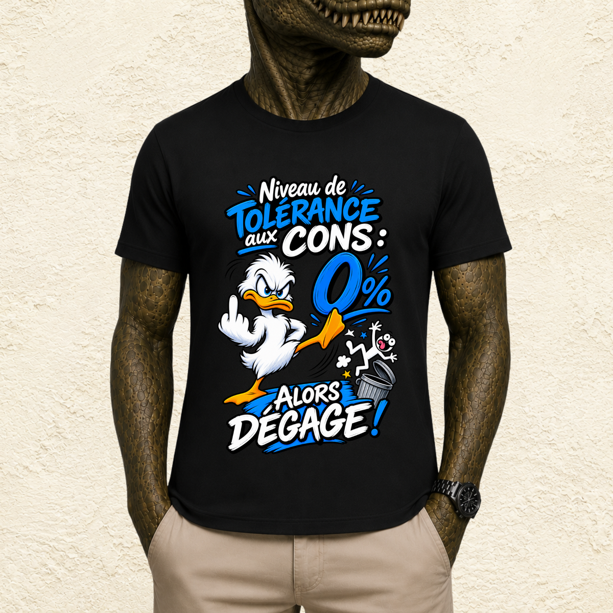 T-shirt Homme « Niveau de tolérance aux cons : 0%, alors dégage ! »
