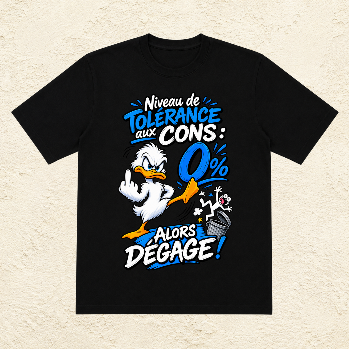T-shirt Homme « Niveau de tolérance aux cons : 0%, alors dégage ! »