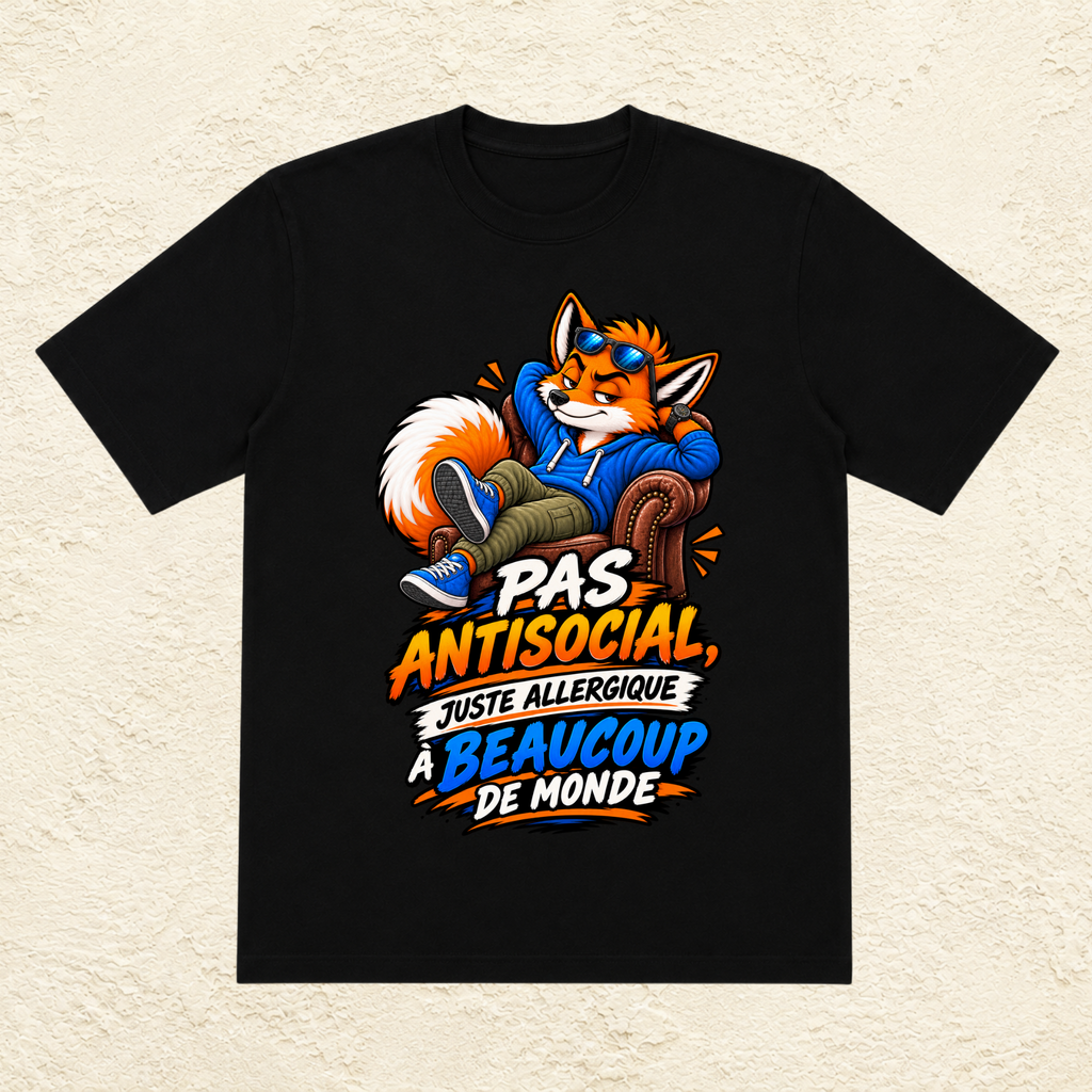 T-shirt Homme illustré « Pas antisocial, juste allergique à beaucoup de monde »