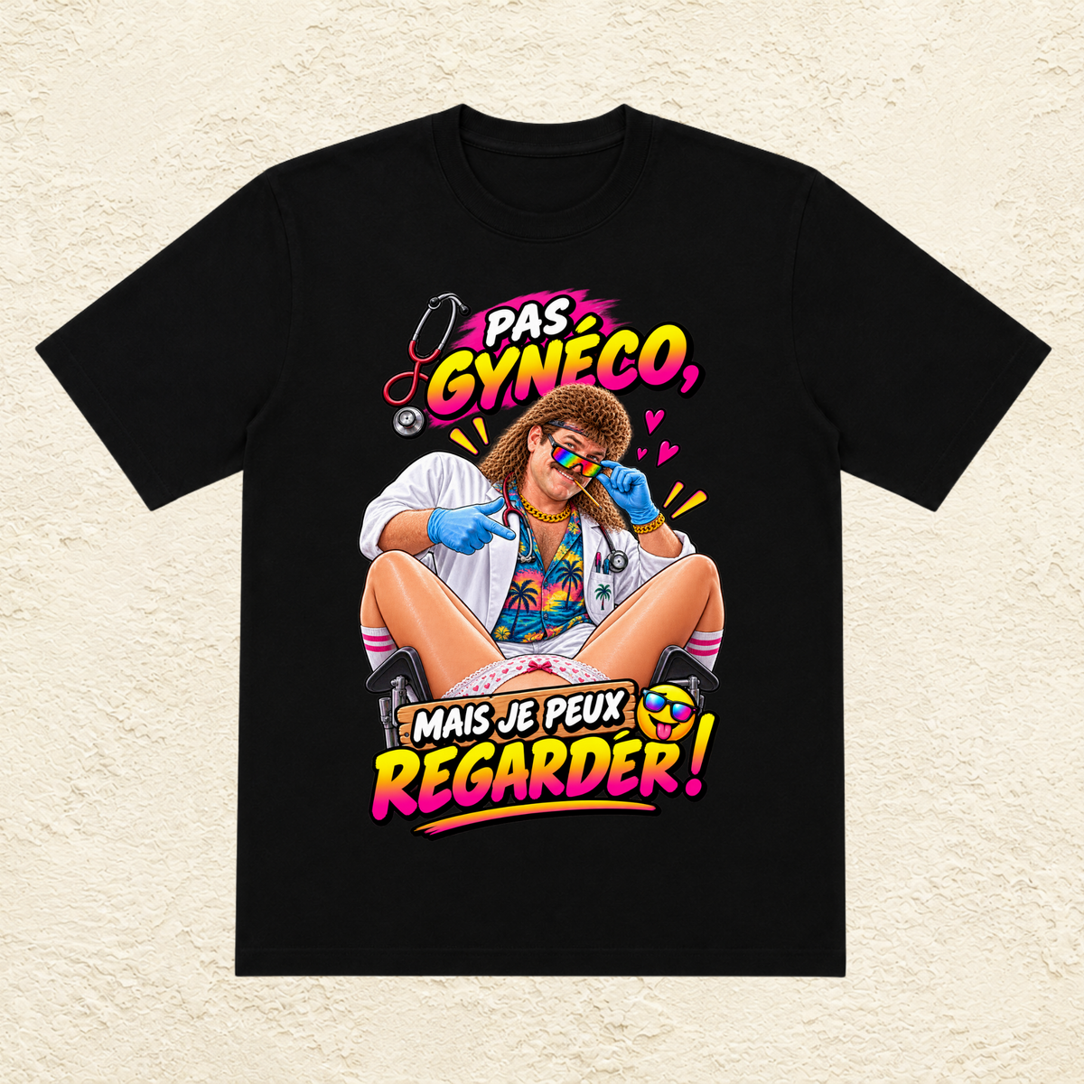 T-shirt Homme illustré « Pas gynéco, mais je peux regarder ! »