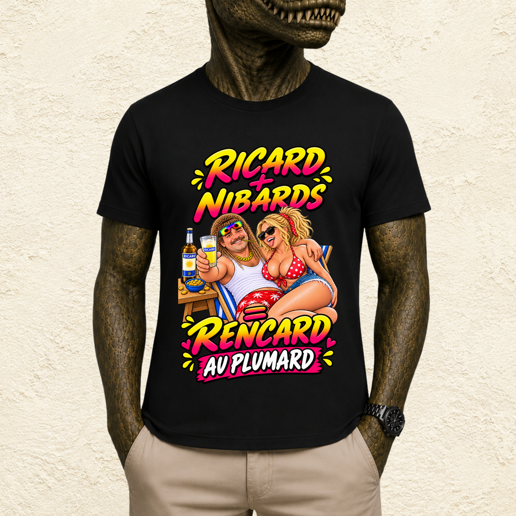 T-shirt Homme illustré « Ricard + Nibards = Rencard au plumard »