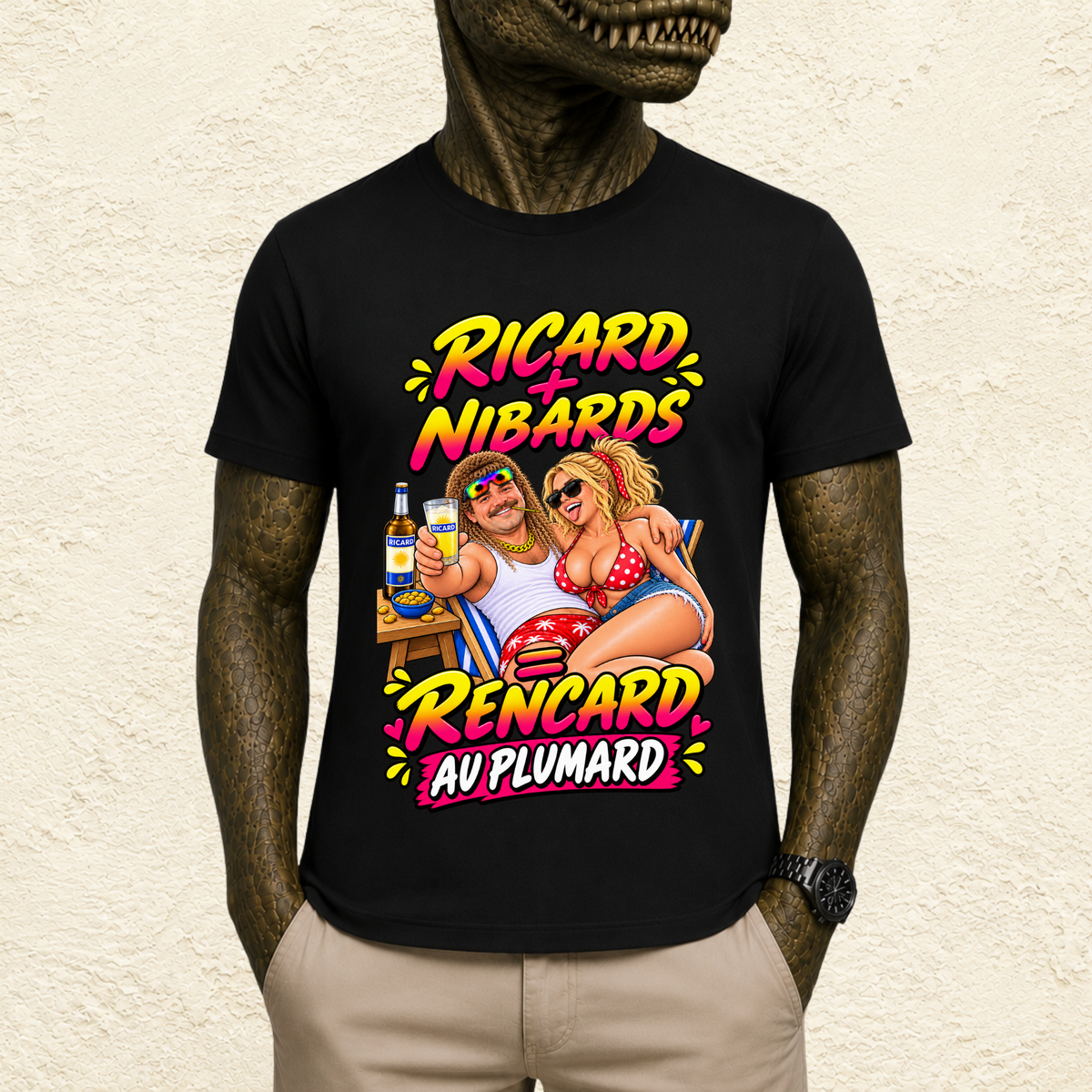 T-shirt Homme illustré « Ricard + Nibards = Rencard au plumard »
