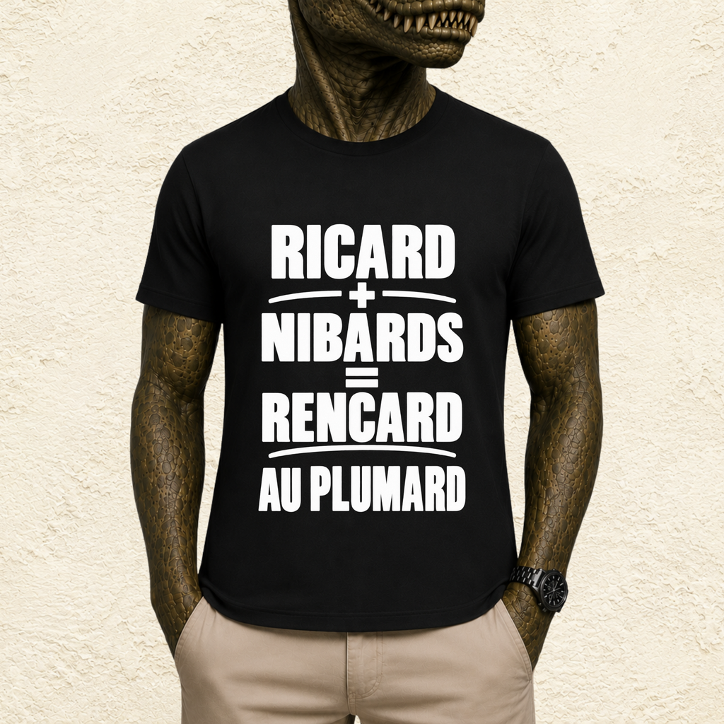 T-shirt Homme Noir et Blanc « Ricard + Nibards = Rencard au plumard »