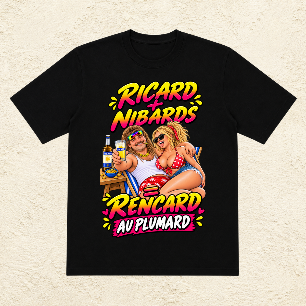 T-shirt Homme illustré « Ricard + Nibards = Rencard au plumard »
