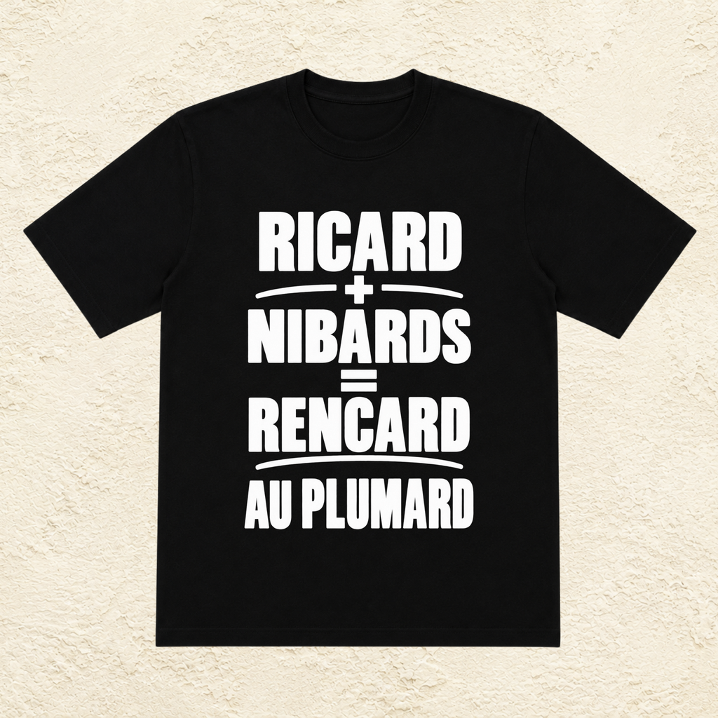 T-shirt Homme Noir et Blanc « Ricard + Nibards = Rencard au plumard »