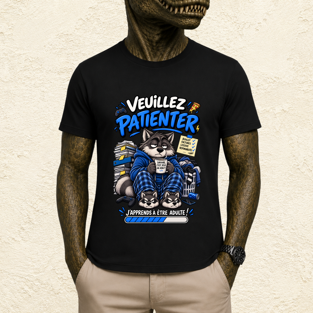 T-shirt Homme « Veuillez patienter, j'apprends à être adulte ! »