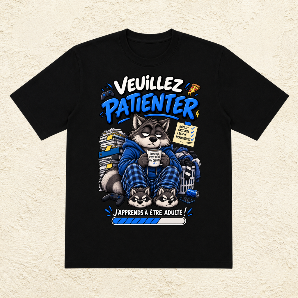 T-shirt Homme « Veuillez patienter, j'apprends à être adulte ! »
