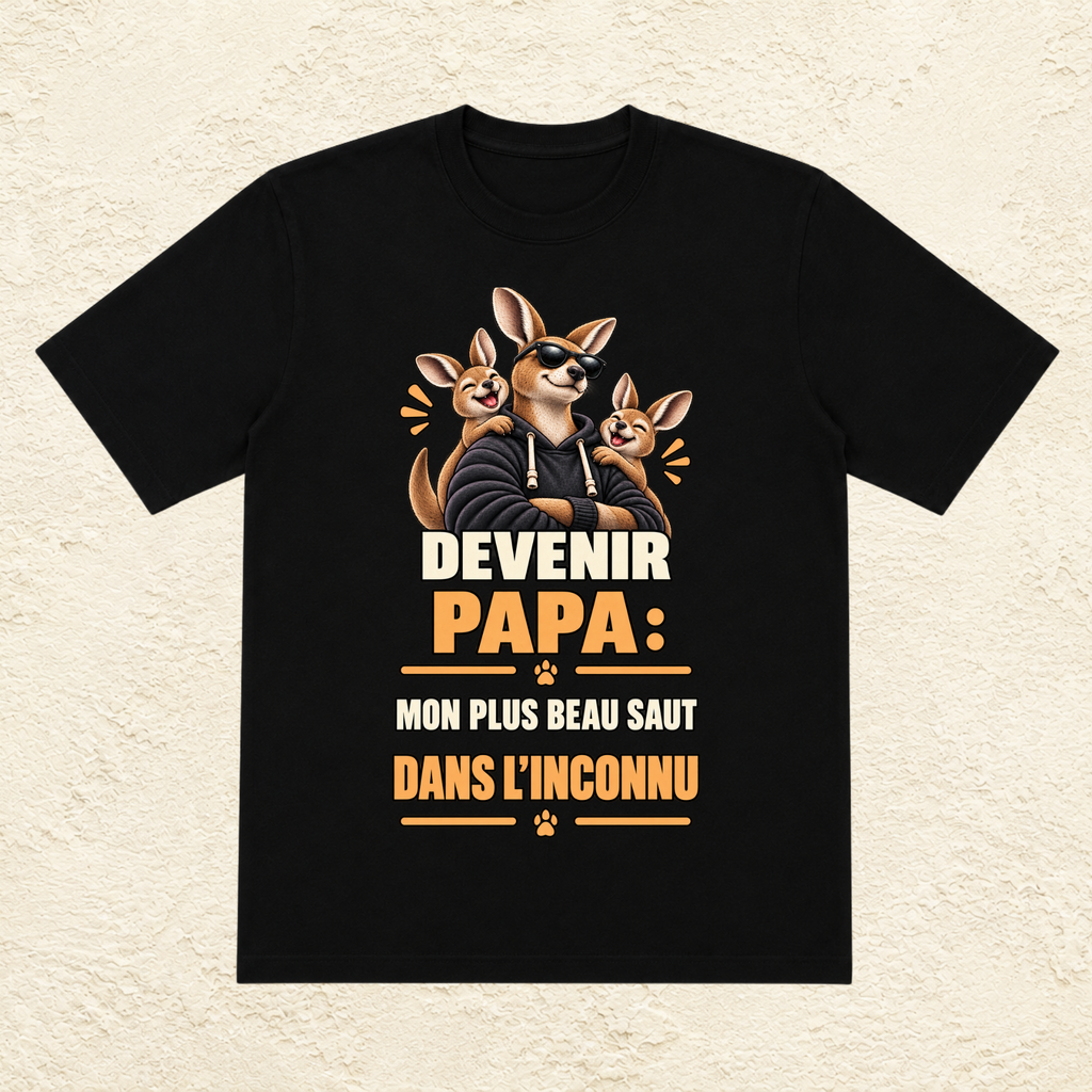 T-shirt Homme illustré « Devenir papa, mon plus beau saut dans l'inconnu »