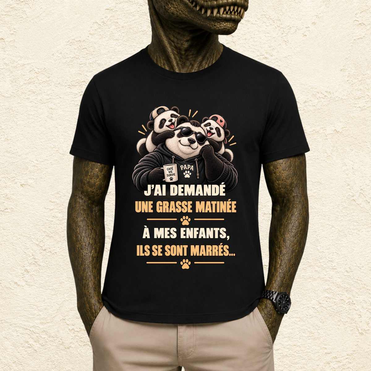 T-shirt Homme illustré « J'ai demandé une grasse matinée à mes enfants, ils se sont marrés... »