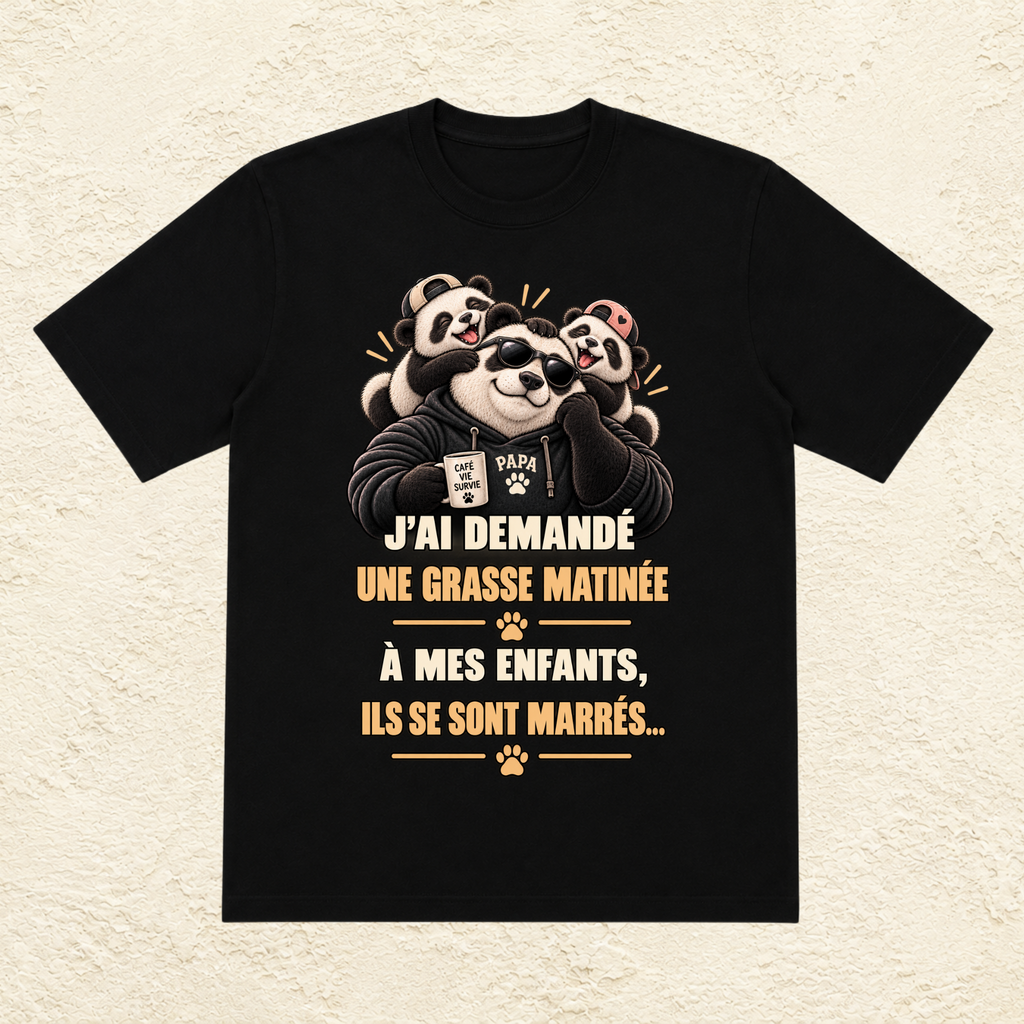 T-shirt Homme illustré « J'ai demandé une grasse matinée à mes enfants, ils se sont marrés... »